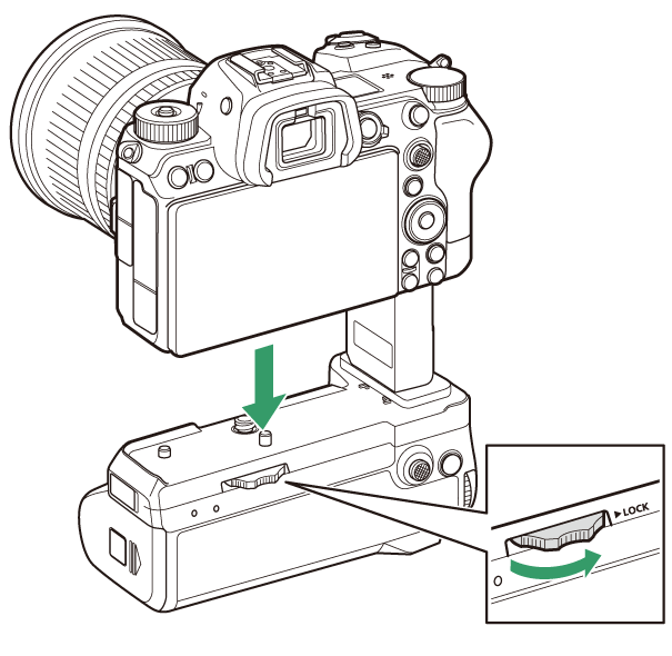 uitleg plaatsen batterygrip op de camera
